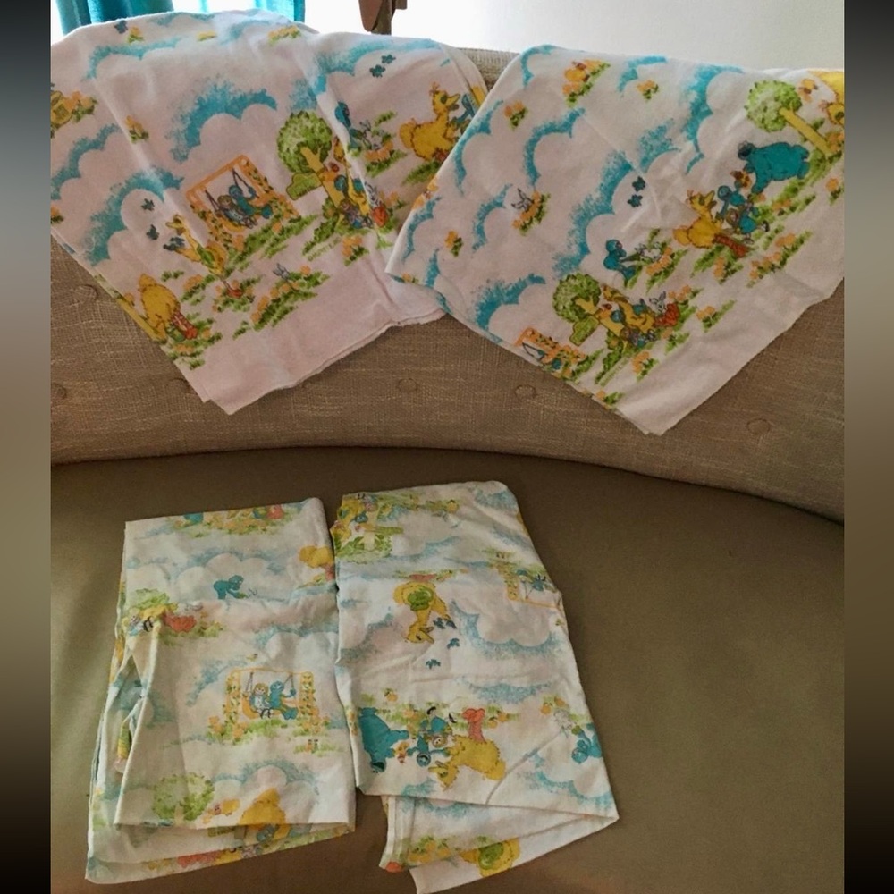 Vintage Sesame Street crib sheet set & receiving blankets 1970’s